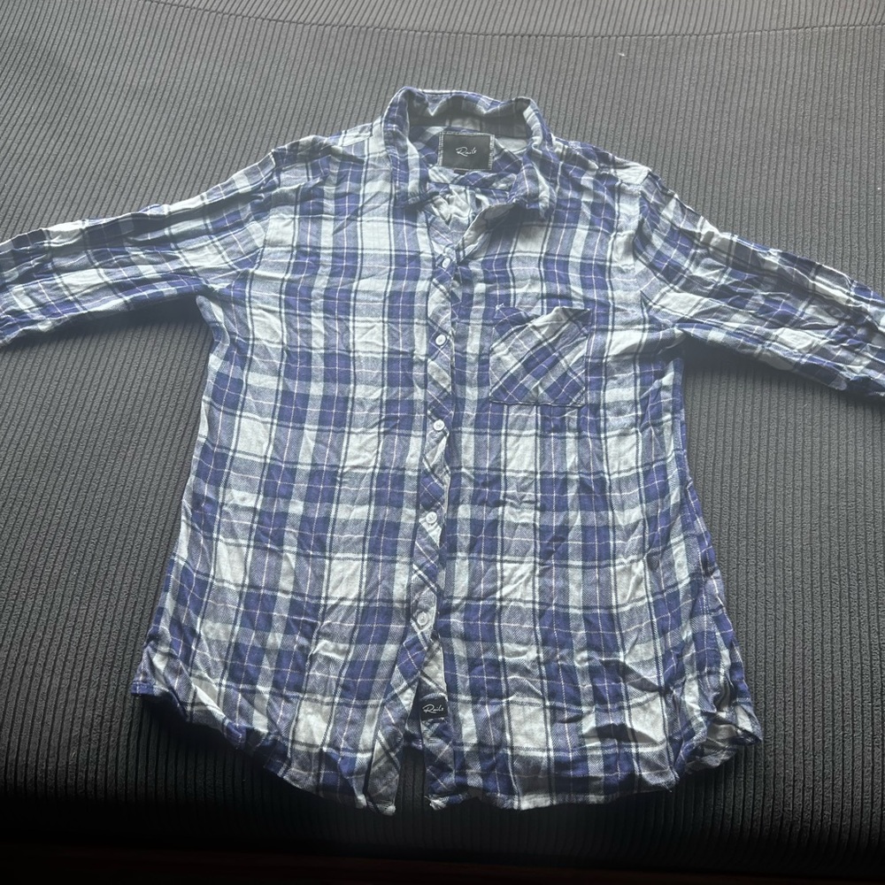 Blue and White Plaid Button-Up Shirt